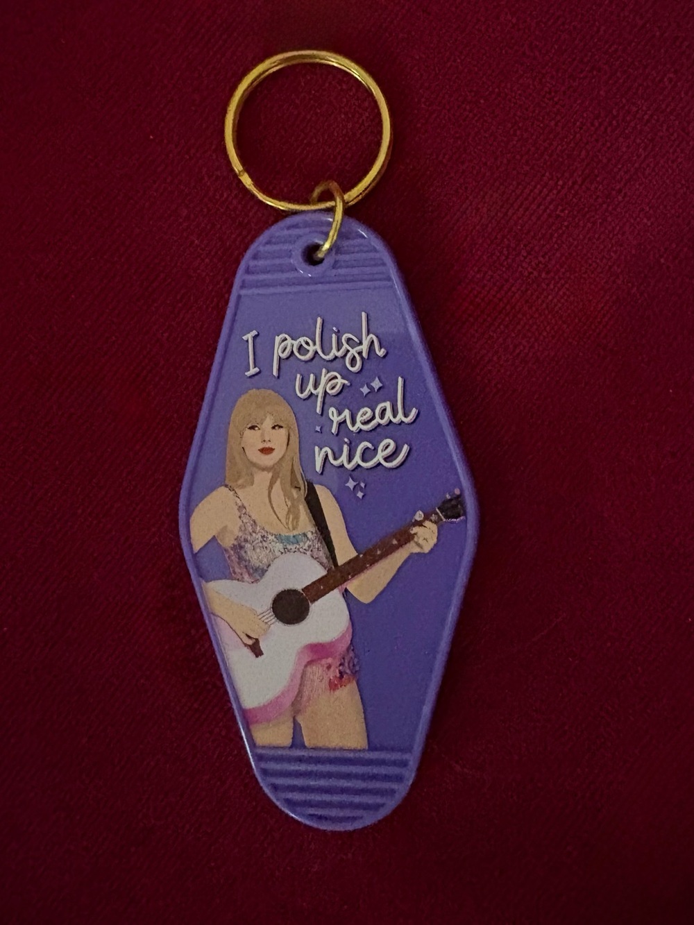 Taylor Swift “I Polish Up Real Nice” “Bejeweled” Eras Tour Purple Keychain